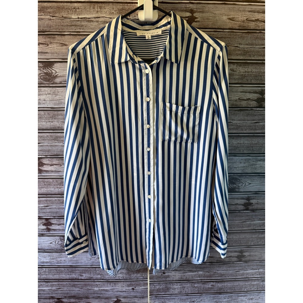 Jane + Delancey Women's Long-Sleeved Button-Down Top Size M Blue White Striped